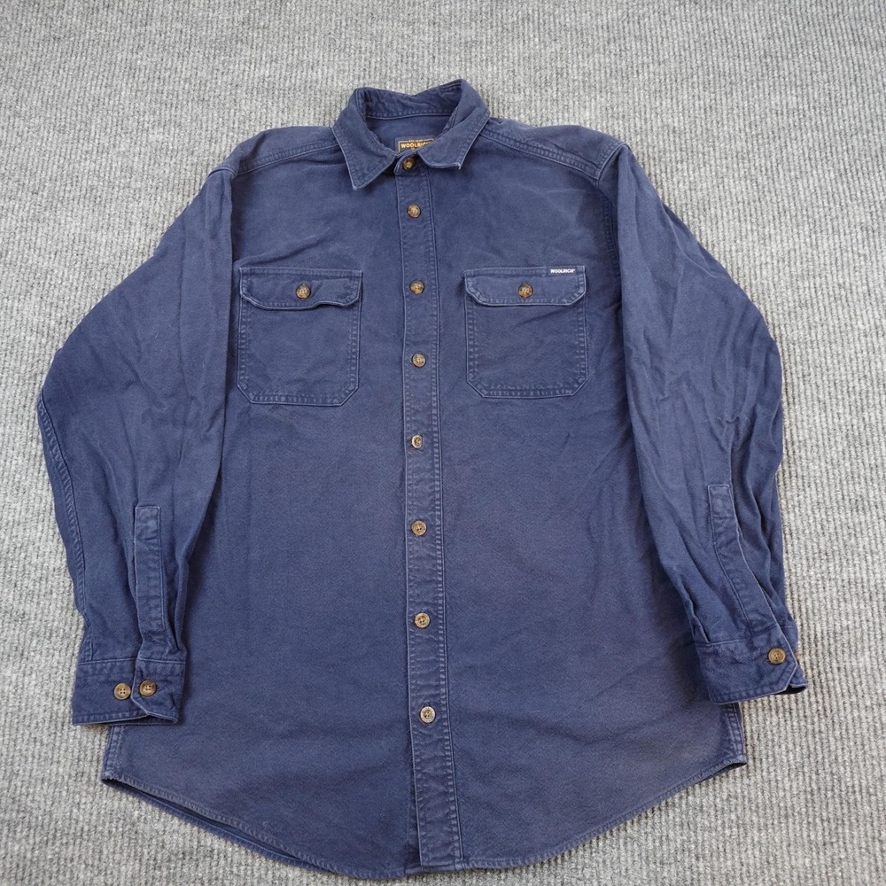 Vintage Woolrich Chamois Shirt Mens Large Blue Long Sleeve Button Up Workwear